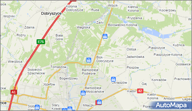 mapa Blok Dobryszyce, Blok Dobryszyce na mapie Targeo
