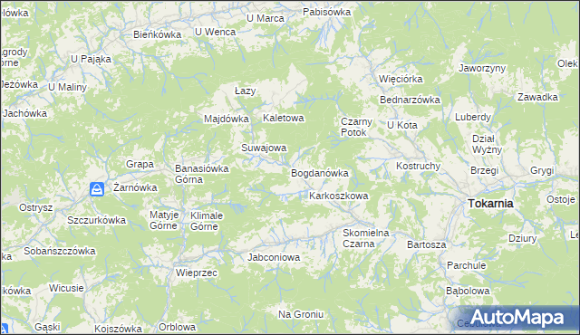 mapa Bogdanówka gmina Tokarnia, Bogdanówka gmina Tokarnia na mapie Targeo