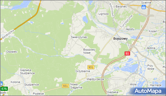 mapa Bojszowy Nowe, Bojszowy Nowe na mapie Targeo