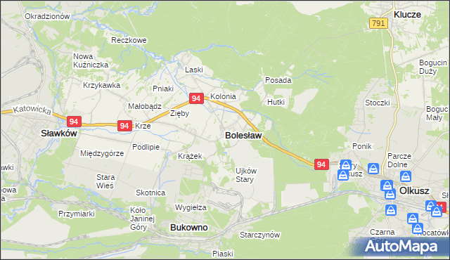 mapa Bolesław powiat olkuski, Bolesław powiat olkuski na mapie Targeo