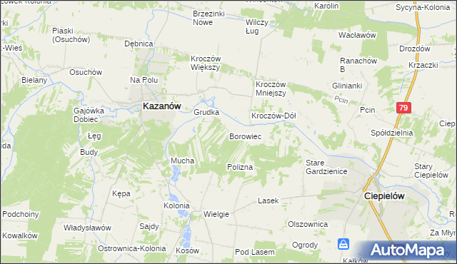 mapa Borowiec gmina Ciepielów, Borowiec gmina Ciepielów na mapie Targeo