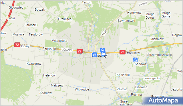 mapa Brzeziny, Brzeziny na mapie Targeo