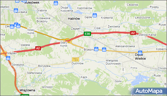 mapa Brzeziny gmina Halinów, Brzeziny gmina Halinów na mapie Targeo