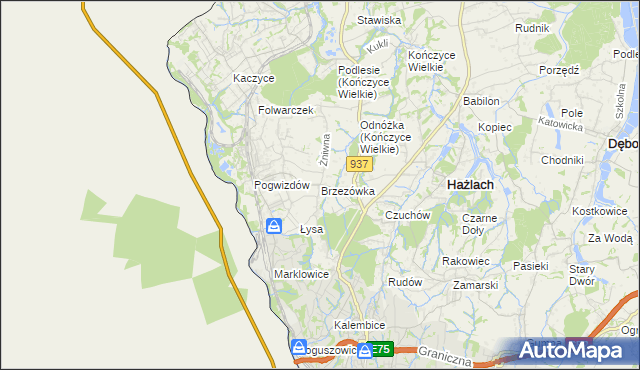 mapa Brzezówka gmina Hażlach, Brzezówka gmina Hażlach na mapie Targeo