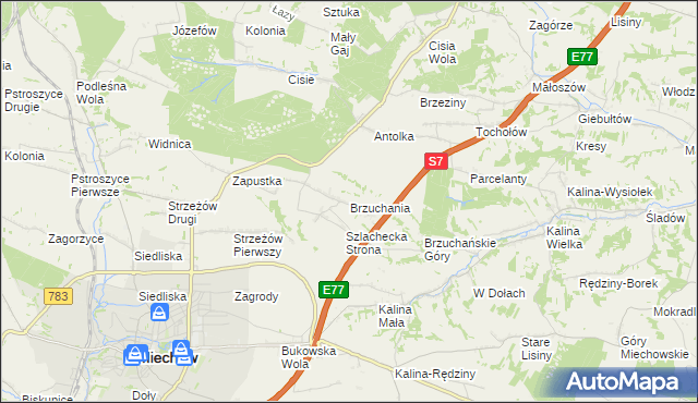 mapa Brzuchania, Brzuchania na mapie Targeo