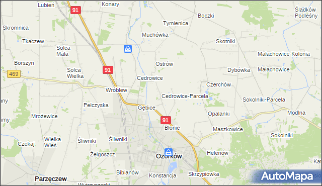 mapa Cedrowice-Parcela, Cedrowice-Parcela na mapie Targeo