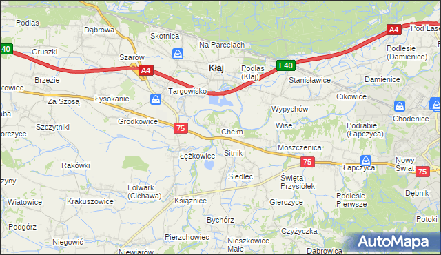 mapa Chełm gmina Bochnia, Chełm gmina Bochnia na mapie Targeo