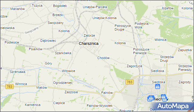 mapa Chodów gmina Charsznica, Chodów gmina Charsznica na mapie Targeo