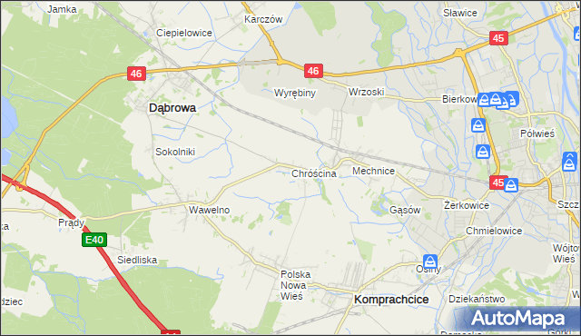 mapa Chróścina gmina Dąbrowa, Chróścina gmina Dąbrowa na mapie Targeo