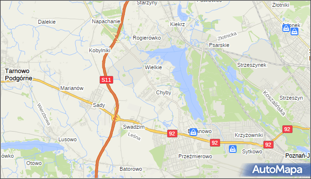 mapa Chyby gmina Tarnowo Podgórne, Chyby gmina Tarnowo Podgórne na mapie Targeo