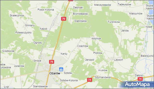 mapa Czachów gmina Ożarów, Czachów gmina Ożarów na mapie Targeo