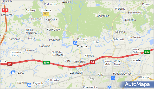 mapa Czarna powiat łańcucki, Czarna powiat łańcucki na mapie Targeo