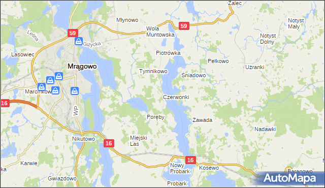 mapa Czerwonki gmina Mrągowo, Czerwonki gmina Mrągowo na mapie Targeo