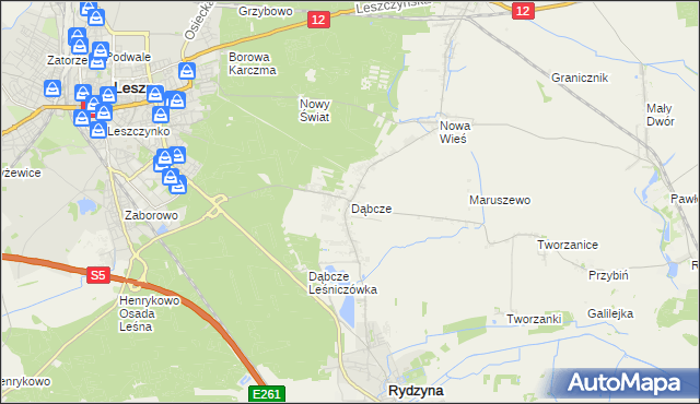 mapa Dąbcze, Dąbcze na mapie Targeo
