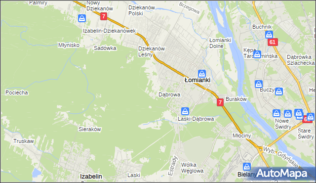 mapa Dąbrowa gmina Łomianki, Dąbrowa gmina Łomianki na mapie Targeo
