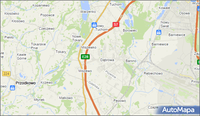 mapa Dąbrowa gmina Żukowo, Dąbrowa gmina Żukowo na mapie Targeo