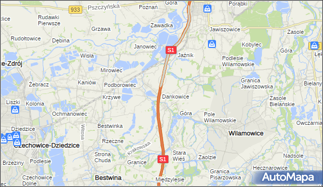 mapa Dankowice gmina Wilamowice, Dankowice gmina Wilamowice na mapie Targeo
