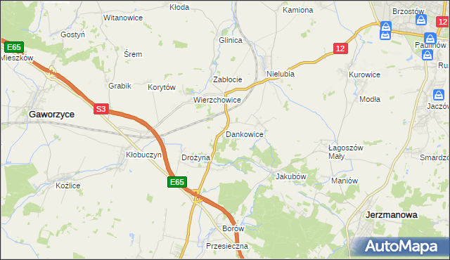 mapa Dankowice gmina Żukowice, Dankowice gmina Żukowice na mapie Targeo