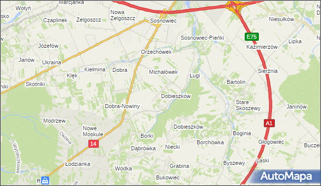 mapa Dobieszków gmina Stryków, Dobieszków gmina Stryków na mapie Targeo
