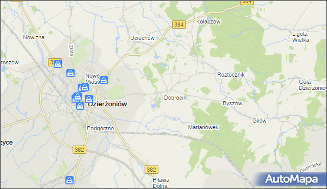 mapa Dobrocin gmina Dzierżoniów, Dobrocin gmina Dzierżoniów na mapie Targeo