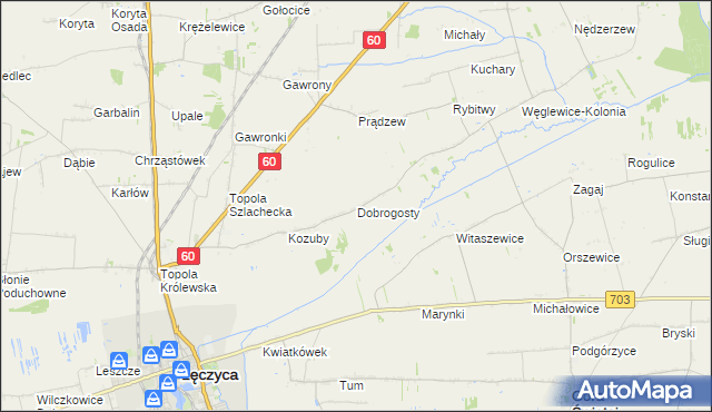 mapa Dobrogosty gmina Łęczyca, Dobrogosty gmina Łęczyca na mapie Targeo