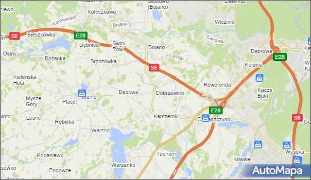mapa Dobrzewino, Dobrzewino na mapie Targeo