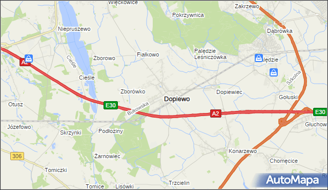 mapa Dopiewo, Dopiewo na mapie Targeo