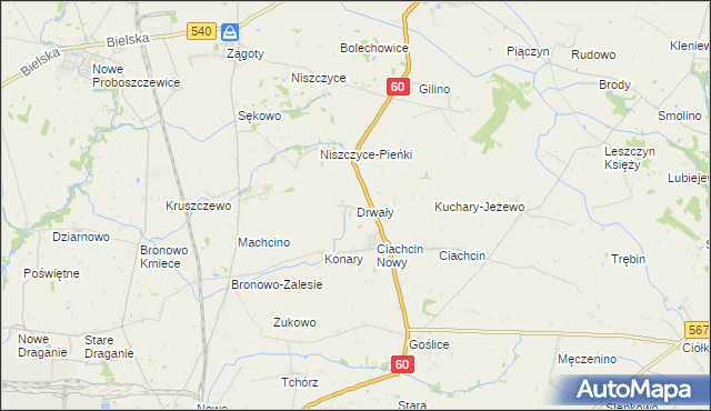 mapa Drwały gmina Bielsk, Drwały gmina Bielsk na mapie Targeo