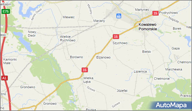 mapa Elzanowo gmina Kowalewo Pomorskie, Elzanowo gmina Kowalewo Pomorskie na mapie Targeo