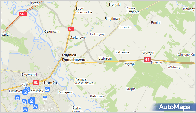 mapa Elżbiecin gmina Piątnica, Elżbiecin gmina Piątnica na mapie Targeo