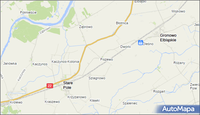 mapa Fiszewo gmina Gronowo Elbląskie, Fiszewo gmina Gronowo Elbląskie na mapie Targeo