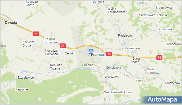 mapa Frampol powiat biłgorajski, Frampol powiat biłgorajski na mapie Targeo