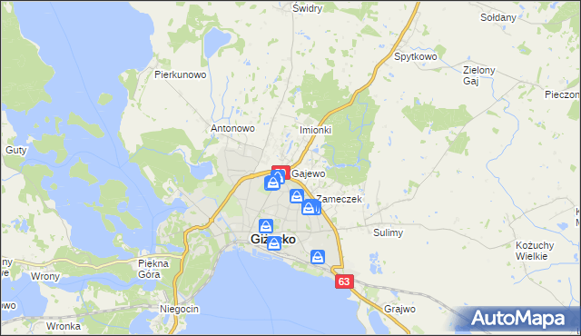 mapa Gajewo gmina Giżycko, Gajewo gmina Giżycko na mapie Targeo