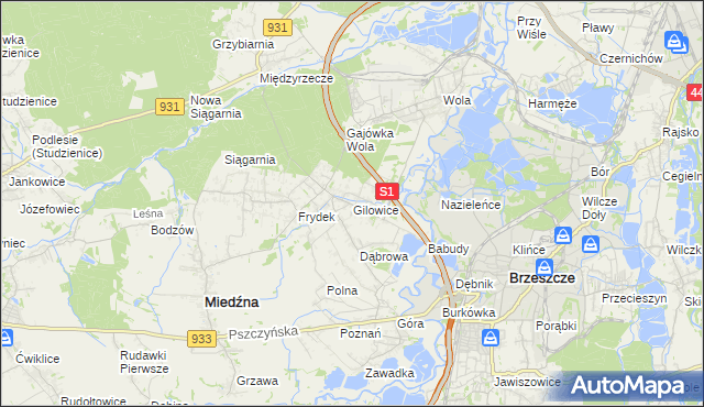 mapa Gilowice gmina Miedźna, Gilowice gmina Miedźna na mapie Targeo