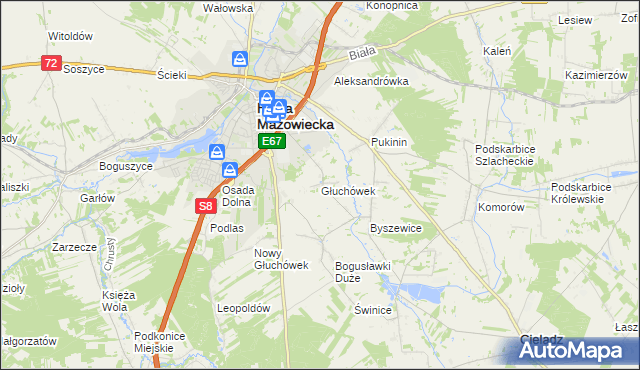 mapa Głuchówek gmina Rawa Mazowiecka, Głuchówek gmina Rawa Mazowiecka na mapie Targeo