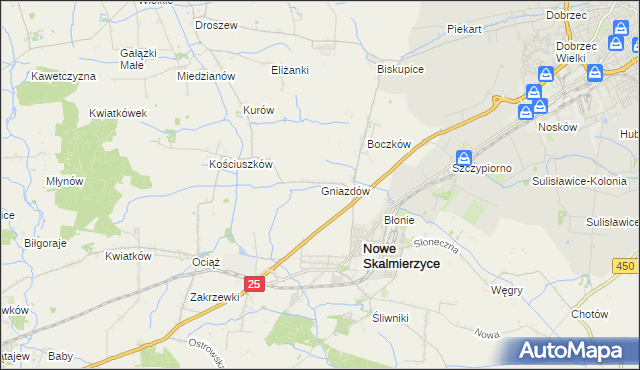 mapa Gniazdów gmina Nowe Skalmierzyce, Gniazdów gmina Nowe Skalmierzyce na mapie Targeo