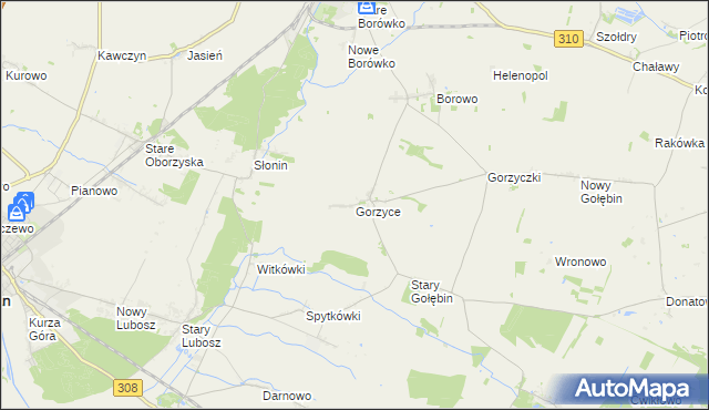 mapa Gorzyce gmina Czempiń, Gorzyce gmina Czempiń na mapie Targeo