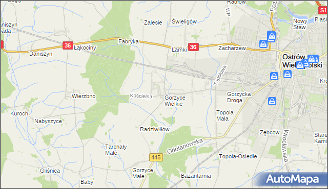 mapa Gorzyce Wielkie, Gorzyce Wielkie na mapie Targeo