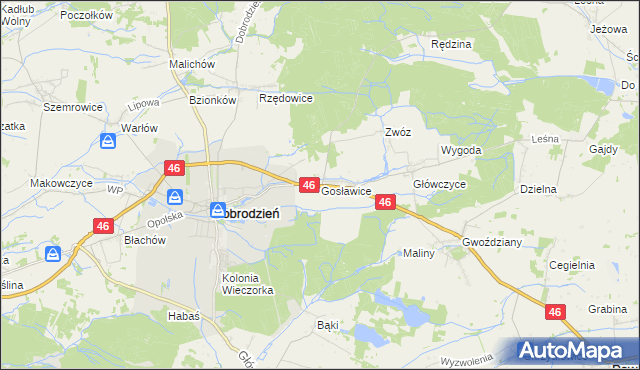 mapa Gosławice gmina Dobrodzień, Gosławice gmina Dobrodzień na mapie Targeo