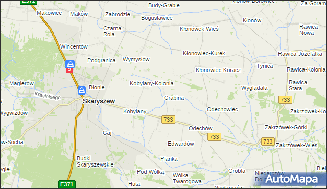 mapa Grabina gmina Skaryszew, Grabina gmina Skaryszew na mapie Targeo
