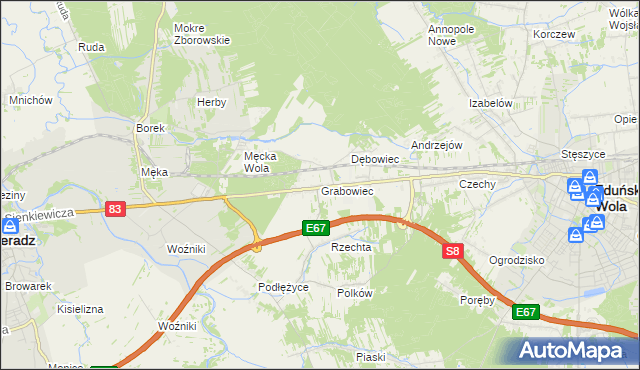 mapa Grabowiec gmina Sieradz, Grabowiec gmina Sieradz na mapie Targeo