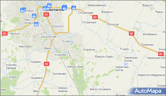 mapa Grędzice gmina Ciechanów, Grędzice gmina Ciechanów na mapie Targeo