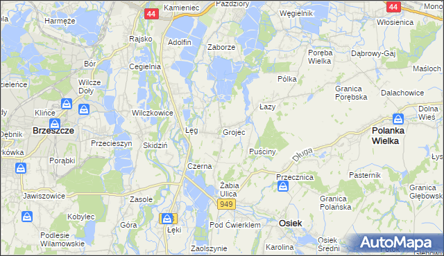 mapa Grojec gmina Oświęcim, Grojec gmina Oświęcim na mapie Targeo