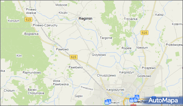 mapa Grzybowo gmina Regimin, Grzybowo gmina Regimin na mapie Targeo