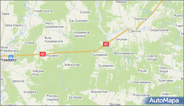 mapa Gustawów gmina Przedbórz, Gustawów gmina Przedbórz na mapie Targeo