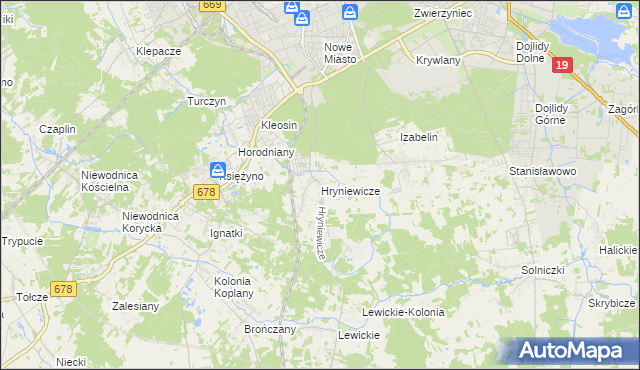 mapa Hryniewicze, Hryniewicze na mapie Targeo