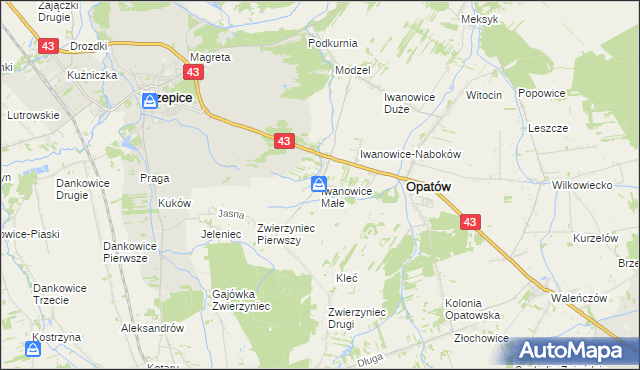 mapa Iwanowice Małe, Iwanowice Małe na mapie Targeo