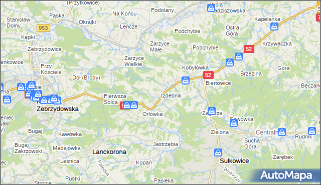 mapa Izdebnik gmina Lanckorona, Izdebnik gmina Lanckorona na mapie Targeo