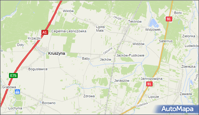 mapa Jacków gmina Kruszyna, Jacków gmina Kruszyna na mapie Targeo