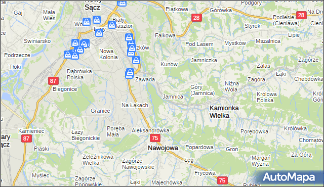 mapa Jamnica gmina Kamionka Wielka, Jamnica gmina Kamionka Wielka na mapie Targeo